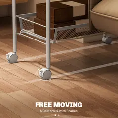 HOMCOM Five-Steel Mesh Basket Storage Trolley, with Wheels - White - 6