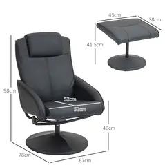 HOMCOM Faux Leather Reclining Chair and Footstool - Black - 3