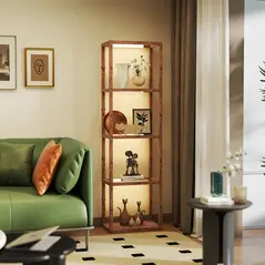 HOMCOM Four-Shelf Floor Lamp - Rustic Brown - 2