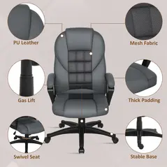 HOMCOM Faux Leather Office Chair - Charcoal Grey - 5