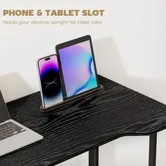 HOMCOM Folding Small Desk on Wheels - Black Wood Effect - 6