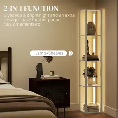 HOMCOM Floor Lamp with Shelves and 3 Brightness Levels - Oak - 4
