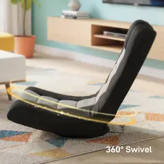 HOMCOM Floor Chair, Folding Floor Sofa with Adjustable Backrest, Wide Seat, Swivel Base, Black - 7