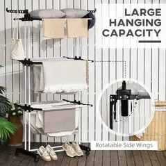 HOMCOM Foldable Clothes Drying Rack, 4-Tier Steel Garment Laundry Rack with Castors for Indoor and Outdoor Use, Black - 4