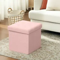 HOMCOM Foldable Sherpa Fleece Storage Ottoman - Pink - 2