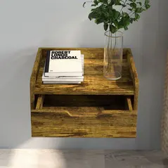 HOMCOM Floating Nightstands Set of 2, Wall Mounted Bedside Table with Drawer for Bedroom, Rustic Brown - 7