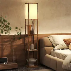 HOMCOM Floor Lamp with Shelves, 4 Layer Standing Lamp with USB Ports, 3 Colour Temperature, Rustic Brown - 9