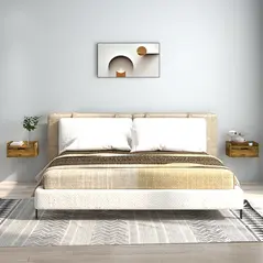 HOMCOM Floating Nightstands Set of 2, Wall Mounted Bedside Table with Drawer for Bedroom, Rustic Brown - 2