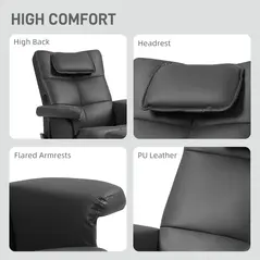 HOMCOM Faux Leather Massage Recliner Chair, with Storage Ottoman - Black - 8