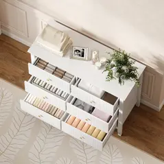 HOMCOM Fluted Dresser, 6 Drawer Chest of Drawers for Bedroom, Living Room, Hallway, Closet, White - 8