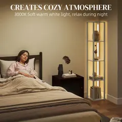 HOMCOM Floor Lamp with Shelves and 3 Brightness Levels - Oak - 6