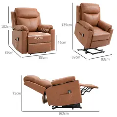 HOMCOM Faux Leather 70° Electric Riser Recliner Chair - Brown - 3