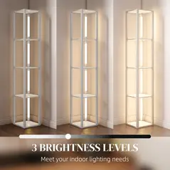 HOMCOM Floor Lamp with Shelves and 3 Brightness Levels - White - 5