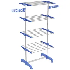 HOMCOM Four-Shelf Collapsing Clothes Horse, With Side Arms and Wheels - Blue - 1