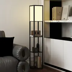 HOMCOM Floor Lamp with Shelves, 3 Layer Column Modern Standing Lamp for Living Room, Bedroom, Office, Bulb not Included, Black - 9