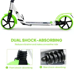 HOMCOM Folding Kick Scooter, Adjustable Ride On Scooter with 200mm Big Wheels and Double Shock Absorption, Urban Scooter for 14+ Teens Adult, Green - 7