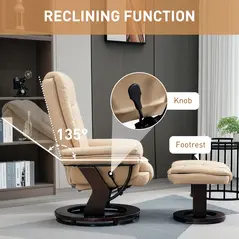 HOMCOM Faux Leather 135° Reclining Chair and Footstool - Beige - 4