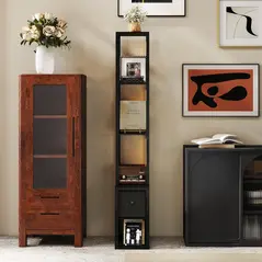 HOMCOM Floor Lamp with Shelves, LED Column Modern Standing Lamp with Fabric Drawer, Adjustable Brightness, Foot Switch for Living Room, Bedroom, Office, Black - 9