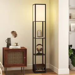 HOMCOM Floor Lamp with Shelves, 3 Layer Column Modern Standing Lamp for Living Room, Bedroom, Office, Bulb not Included, Black - 2