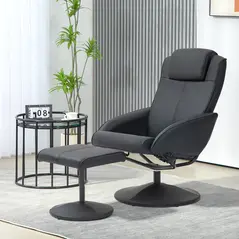 HOMCOM Faux Leather Reclining Chair and Footstool - Black - 2