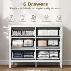 HOMCOM Fluted Dresser, 6 Drawer Chest of Drawers for Bedroom, Living Room, Hallway, Closet, White - 4