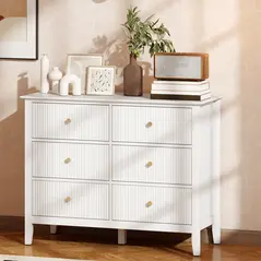 HOMCOM Fluted Dresser, 6 Drawer Chest of Drawers for Bedroom, Living Room, Hallway, Closet, White - 2