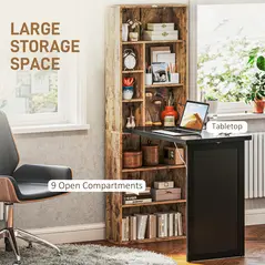 HOMCOM Folding Desk with Blackboard Multi-function Computer Office Workstation Side Shelf for Home Office, Rustic Brown - 5