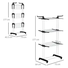 HOMCOM Foldable Clothes Drying Rack, 4-Tier Steel Garment Laundry Rack with Castors for Indoor and Outdoor Use, Black - 3