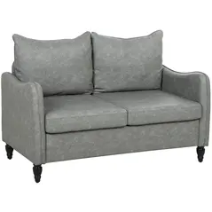 HOMCOM Faux Leather Marble-Effect Two-Seater Sofa - Grey - 1