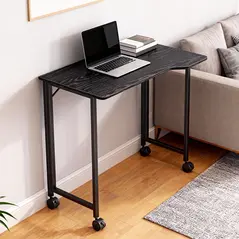 HOMCOM Folding Small Desk on Wheels - Black Wood Effect - 9