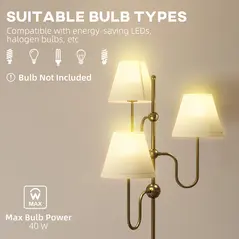 HOMCOM Floor Lamp, 165 cm Tall Standing Lamp with 3 Light and Foot Switch for Living Room, Bedroom, Bedside, Office, E27 Base Without Bulb (40W Max) - 7