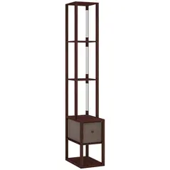 HOMCOM Floor Lamp with Shelves, LED Column Modern Standing Lamp with Fabric Drawer, Adjustable Brightness, Foot Switch for Living Room, Bedroom, Office, Dark Brown - 1