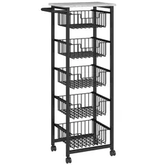 HOMCOM Five Basket Mobile Kitchen Island, with Brakes - Grey/Black - 1