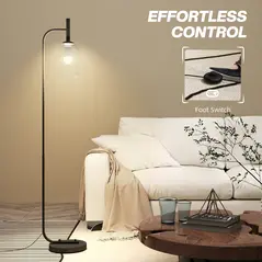 HOMCOM Floor Lamp for Living Room with Glass Lampshade, Modern Standing Lamp with Foot Switch for Bedroom, Bulb not Included, Black - 6