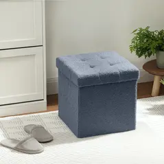 HOMCOM Foldable Sherpa Fleece Storage Ottoman - Blue - 7