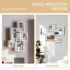 HOMCOM Floating Shelves, Wall Mounted Interlocking Cube Shelves, Display Wall Shelf for Living Room, Bedroom, Hallways, White - 4