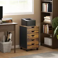 HOMCOM Five-Drawer Filing Cabinet - Rustic Brown - 2