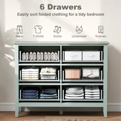 HOMCOM Fluted Dresser, 6 Drawer Chest of Drawers for Bedroom, Living Room, Hallway, Closet, Green - 4