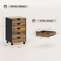 HOMCOM Five-Drawer Filing Cabinet - Rustic Brown - 3