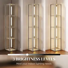 HOMCOM Floor Lamp with Shelves and 3 Brightness Levels - Oak - 5