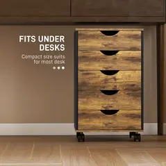 HOMCOM Five-Drawer Filing Cabinet - Rustic Brown - 6