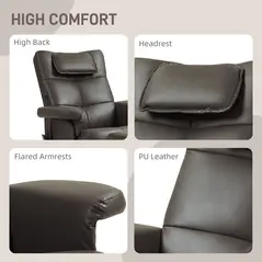 HOMCOM Faux Leather Massage Recliner Chair, with Storage Ottoman - Brown - 8
