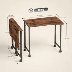 HOMCOM Folding Small Desk on Wheels - Rustic Brown - 3