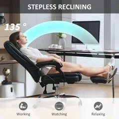 HOMCOM Faux Leather Reclining Office Chair, with Footrest - Black - 7