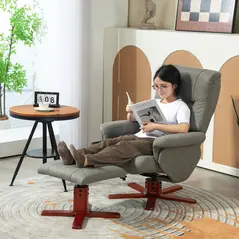 HOMCOM Faux Microfibre Leather Manual Recliner and Footstool Set - Grey - 2