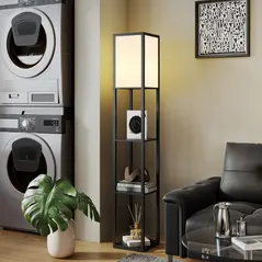 HOMCOM Floor Lamp with Shelves, 3 Layer Column Modern Standing Lamp for Living Room, Bedroom, Office, Bulb not Included, Black - 8