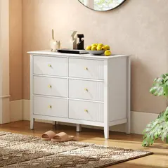 HOMCOM Fluted Dresser, 6 Drawer Chest of Drawers for Bedroom, Living Room, Hallway, Closet, White - 9