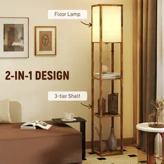 HOMCOM Floor Lamp with Shelves, 4 Layer Standing Lamp with USB Ports, 3 Colour Temperature, Rustic Brown - 4