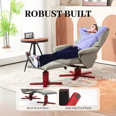 HOMCOM Faux Microfibre Leather Manual Recliner and Footstool Set - Grey - 7