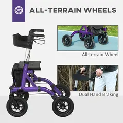 HOMCOM Folding Adjustable Rollator with Dual Brakes & 6 Adjustable Handle Heights for Seniors Purple - 5